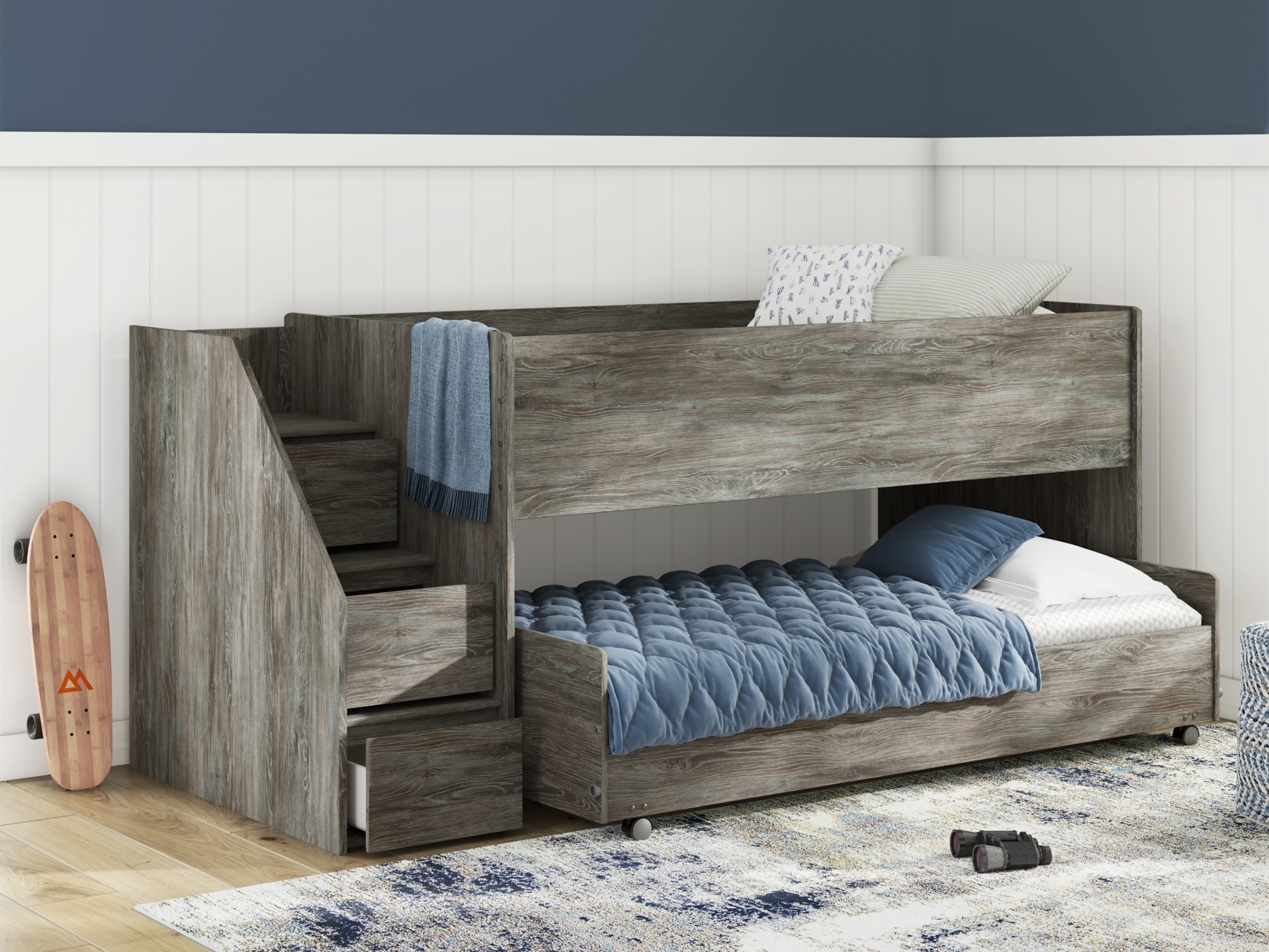 Signature Design by Ashley Frandern Twin Over Twin Loft Bed And Mattresses