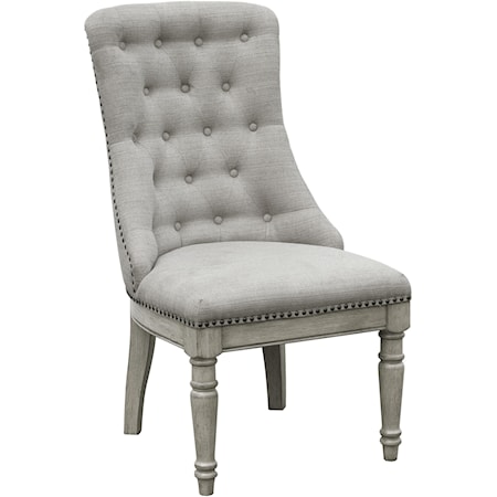 Traditional Dining Host Chair with Tufted Back and Nailhead Trim