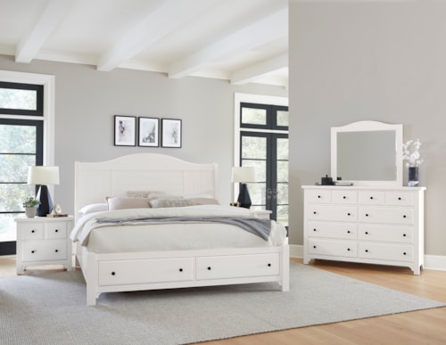 Farmhouse 4-Piece Queen Arched Bedroom Set with Footboard Storage
