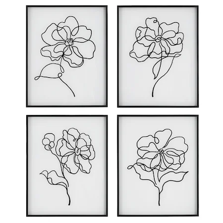 Bloom Black White Framed Prints, S/4