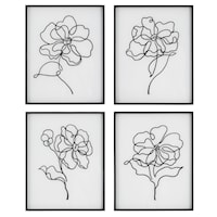 Bloom Black White Framed Prints, S/4