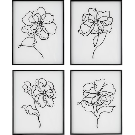 Bloom Black White Framed Prints, S/4