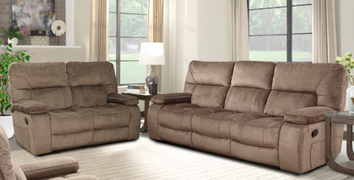 Casual Manual Reclining Sofa and Loveseat Set with Lay Flat Design