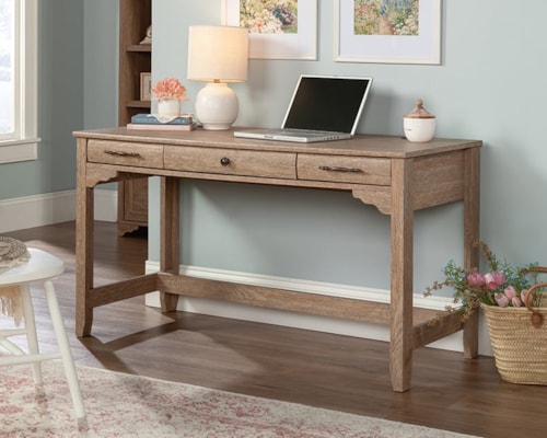 Farmhouse Three-Drawer Writing Desk with Drop-Front Keyboard/Mousepad