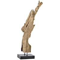 Natural Teak Wood Sculpture On Black Marble Stand