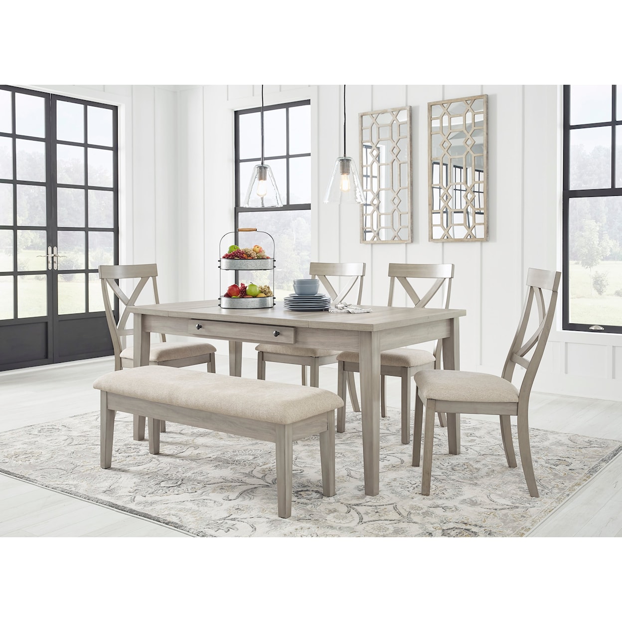 Benchcraft Parellen 6-Piece Table and Chair Set with Bench