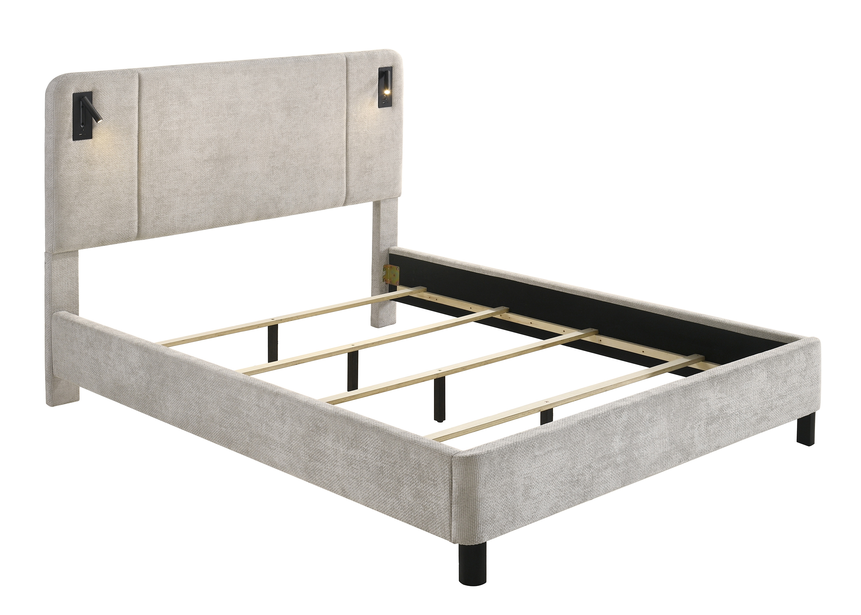 Crown Mark Freya Queen Upholstered Panel Bed with Lights