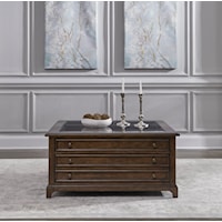 Transitional 3-Drawer Square Cocktail Table with Glass Top