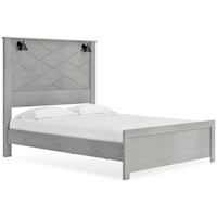 Gray Finish Queen Panel Bed with Sconce Lights