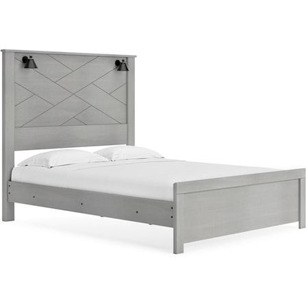 Gray Finish Queen Panel Bed with Sconce Lights