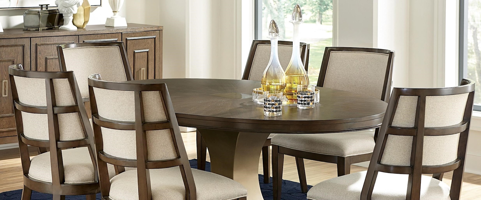 Transitional 7-Piece Oval Table and Hostess Chair Set