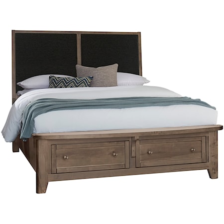 Transitional King Upholstered Panel Bed with Footboard Strorage