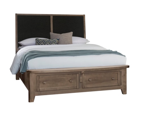 Transitional King Upholstered Panel Bed with Footboard Strorage