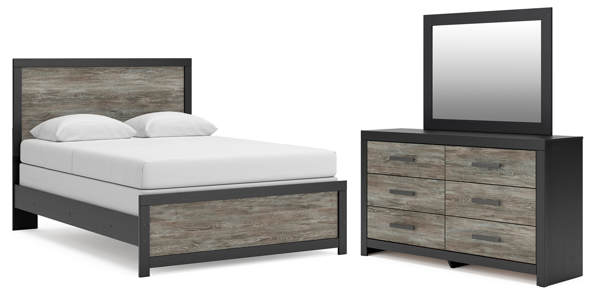 Queen Panel Bed, Dresser And Mirror