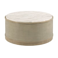 Woven Linen Round Coffee Table with Quartz Top and Casters