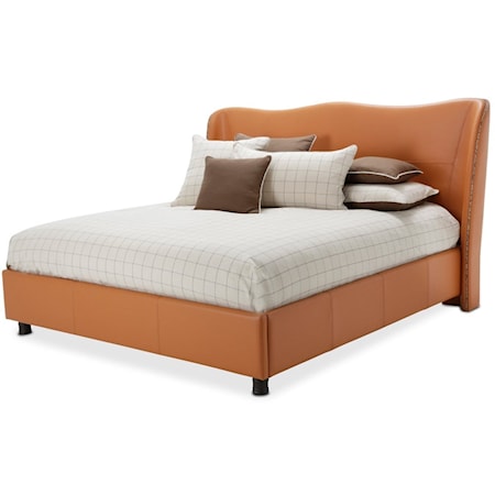 Contemporary Upholstered Queen Scalloped Bed with Winged Back