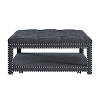 Glam Charcoal Button Tufted Cocktail Ottoman with Casters