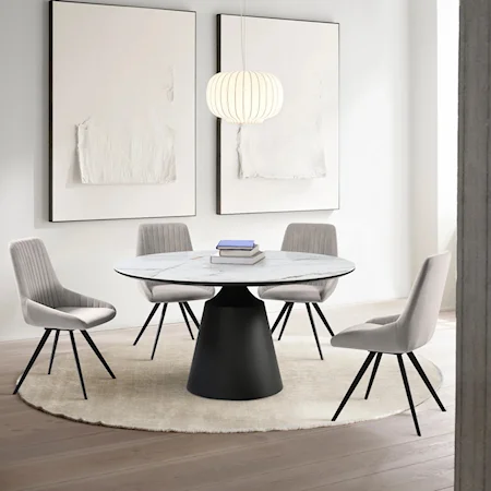 Contemporary 5 Piece Dining Set with Gray Velvet Chairs