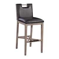 Transitional Wood Stool with Leather Back