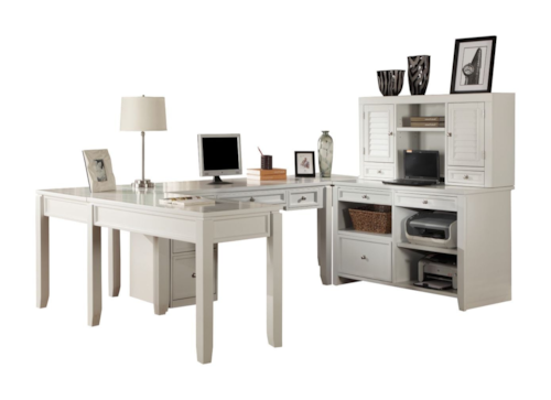 Cottage U-Shaped Desk with File Cabinet, Credenza and Hutch