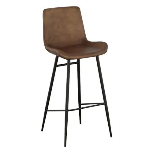 Contemporary Leather Full-Back Barstool w/Decorative Stitching