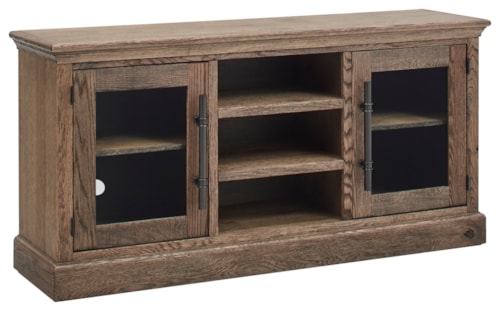 Traditional 66" Console Table with Glass Doors and Open Shelving