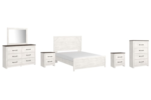 Queen Panel Bed With Dresser And Mirror, Chest And 2 Nightstands