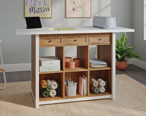 Contemporary Three-Drawer Work Table with Lower Storage Shelves