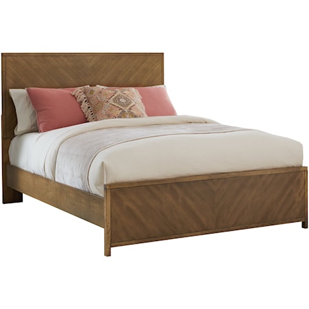 Transitional King Panel Bed with V-Matched Wood