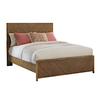 Transitional King Panel Bed with V-Matched Wood