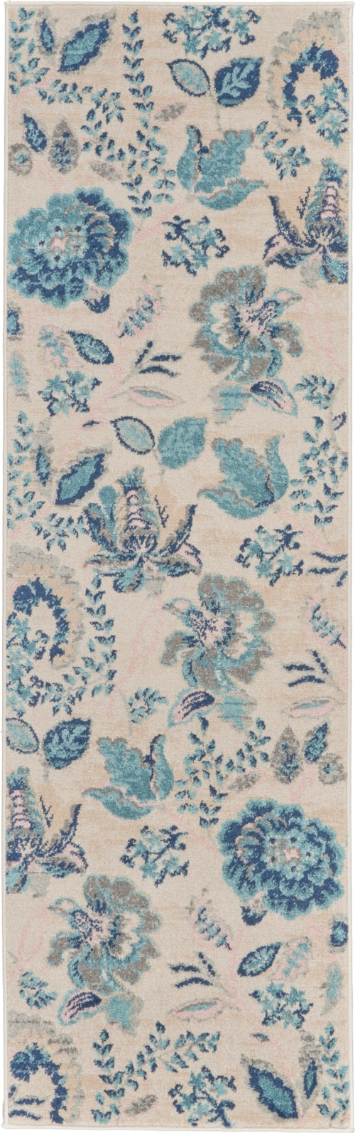 2'3" x 7'3" Ivory/Light Blue Runner Rug