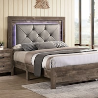 Rustic Farmhouse Queen Bed with Upholstered Headboard
