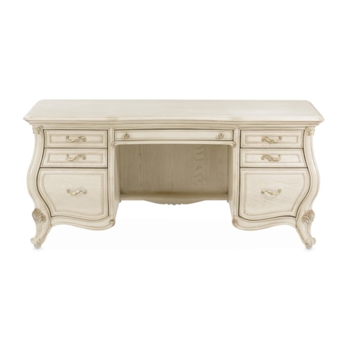 Traditional 7-Drawer Desk with Carved Scroll Trim