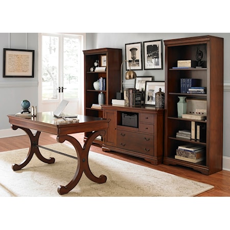Traditional 4-Piece Desk Set with Credenza and Bookshelves