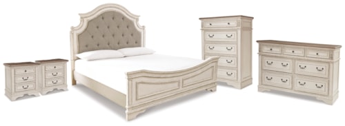 King Panel Bed, Dresser, Chest And 2 Nightstands