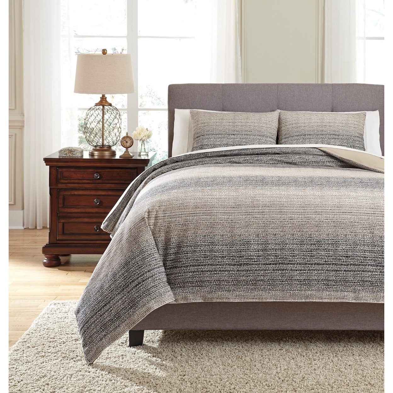 Ashley Furniture Signature Design Bedding Sets King Arturo Natural/Charcoal Duvet Cover Set