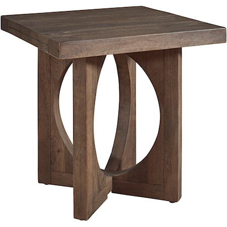Contemporary Sculptural Wooden Square Top End Table