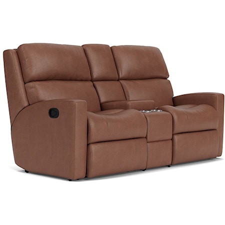 Contemporary Power Reclining Loveseat with Console & Power Headrests