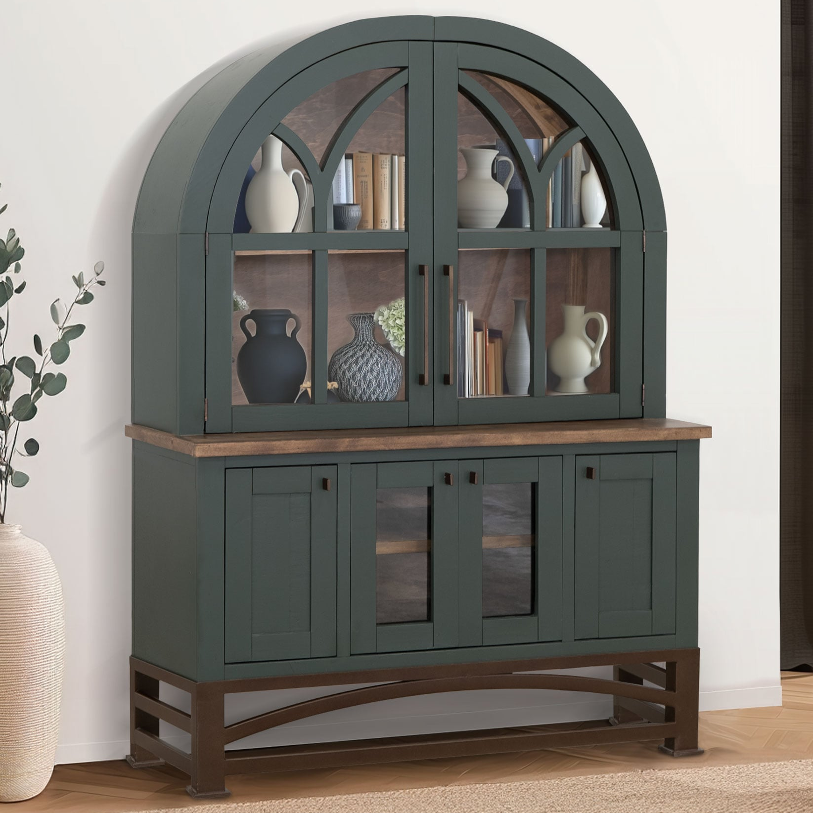 International Furniture Direct Obsidian China Cabinet with Hutch