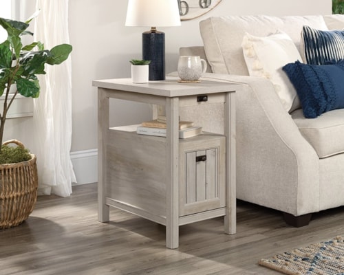 Cottage Side Table with Slide-Out Shelf