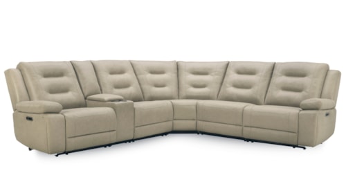 Casual 6-Piece Power Reclining Sectional Sofa with Entertainment Console