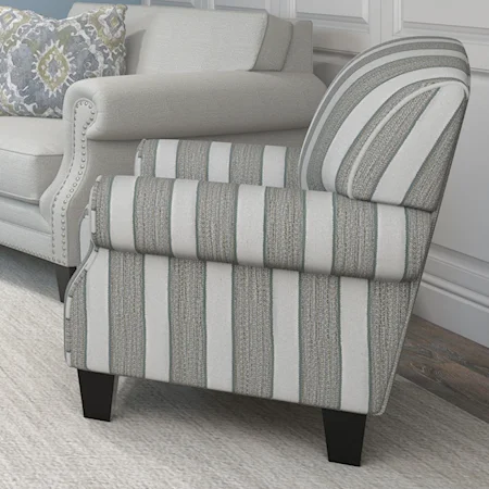 Striped Fabric Accent Chair with Rolled Arms and Arched Back