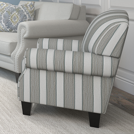Striped Fabric Accent Chair with Rolled Arms and Arched Back