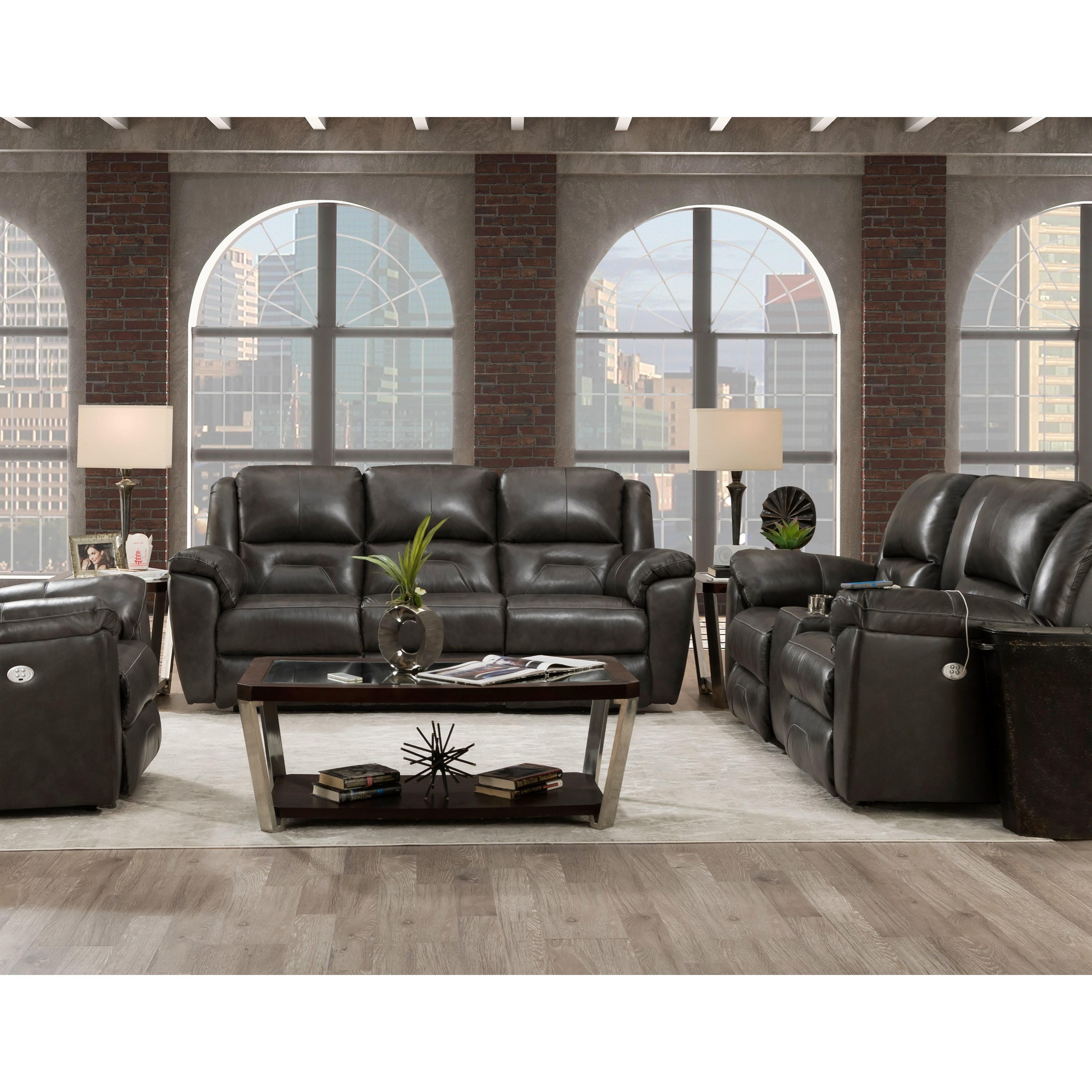 Double Recl. Console Sofa w/ Power Headrest