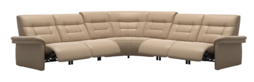 Contemporary 4-Seat Power Reclining Sectional Sofa with Power Headrests & Upholstered Arms