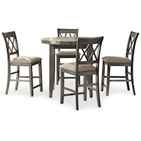 Casual 5-Piece Round Stone Top DIning Set