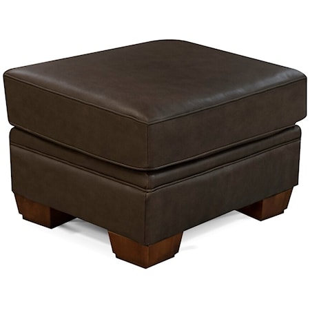 Transitional Leather Ottoman with Block Legs
