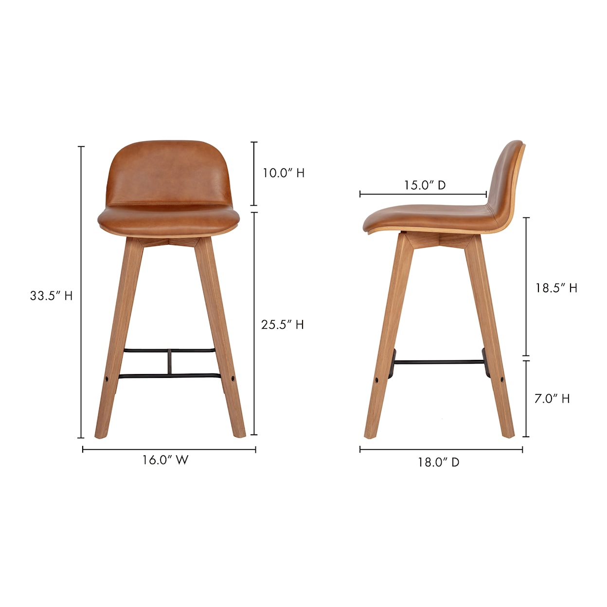 Moe's Home Collection Napoli Napoli Leather Counter Stool Tan