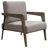 Mid Century Modern Accent Chair in Grey Fabric with Decorative Wood Legs