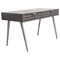 Contemporary Solid Mango Wood 2-Drawer Writing Desk with Metal Legs